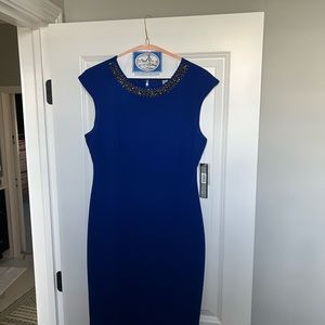 NEW cobalt Tahari dress w/ beaded neckline